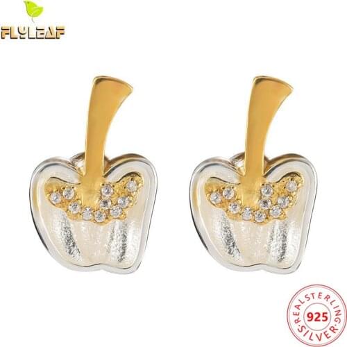 925 Sterling Silver Apple Zircon Stud Earrings For Women Luxury Palace Style 18k Gold Female Vintage Jewelry Flyleaf New
