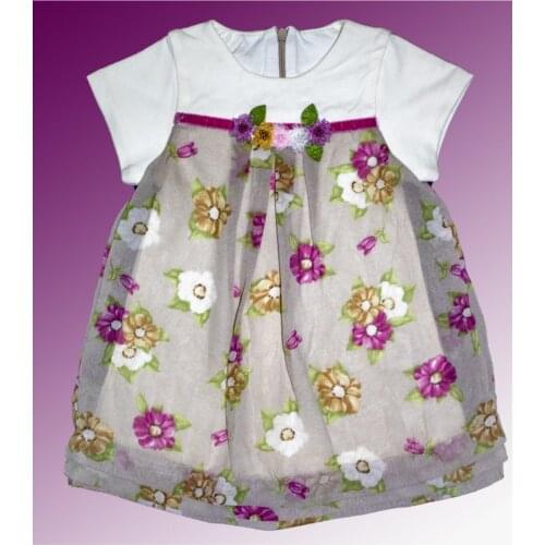 Flowers Gauze Dress Floral Short-Sleeve Combed Cotton Bike Collar Pink Medium Lining