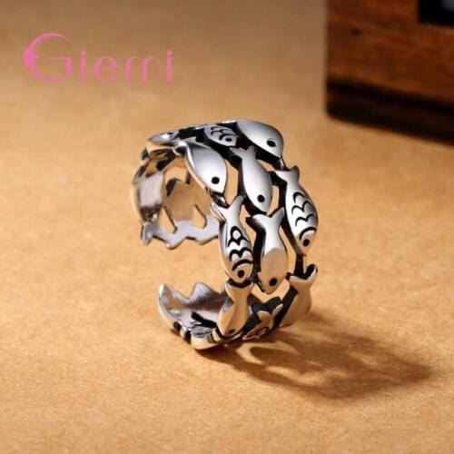 S925 Sterling Silver New Cute Fish Handmade Opening Ddjustable Ring For Women Men Lovers Birthday Anniversary Gift Wholesale