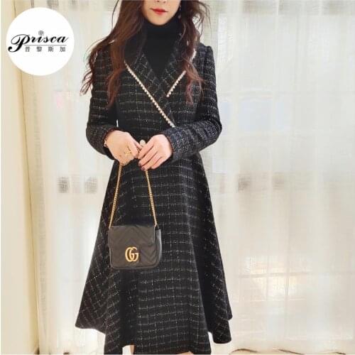 Fragrance New celebrity small slim medium length suit collar thickened tweed woolen coat Nizi overcoat woman
