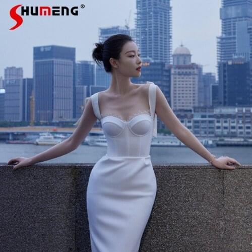 White Corset Sling Sheath Cheongsam Dresses for Women Party 2021 Summer Spaghetti Strap Strapless Mid-Calf A Lline Sexy Dresses