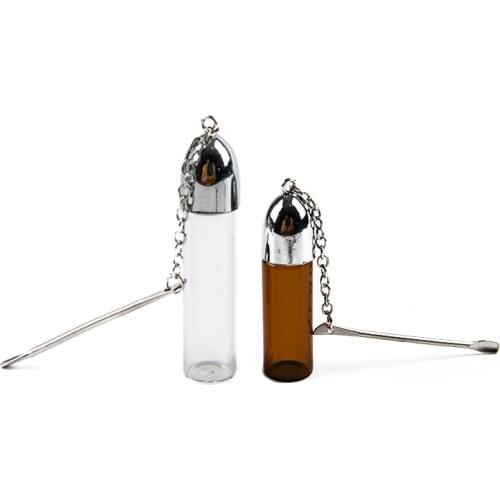 1PCS Glass Snuff Snorter Bottle Pill Box Metal Snuff Spoon Bullet Sniffer Container