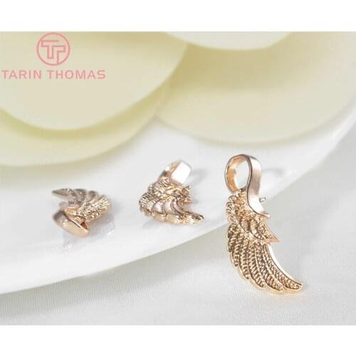 10PCS 8x23MM 24K Champagne Gold Color Plated Brass Wings Feather Charms Pendants High Quality Diy Jewelry Findings