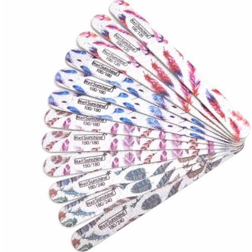 12 Pcs/lot Professional Wood Nail Files Straight Sanding File 100/120/150/180/240 Washable Buffer Strong Stick Nails Accessories