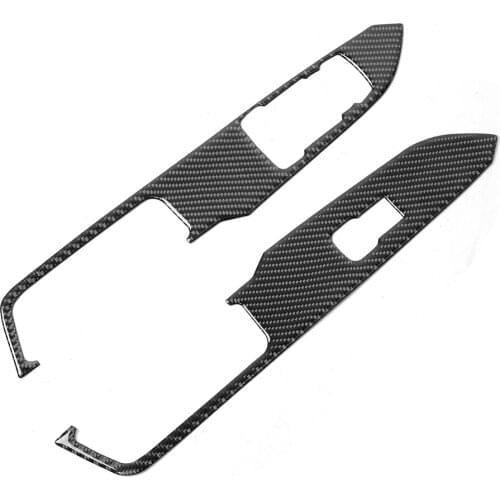 2pcs Window Lift Control Switch Panel Frame Cover Trim Carbon Fiber Window Lift Button Panel Fits For Ford Mustang 2015-2019
