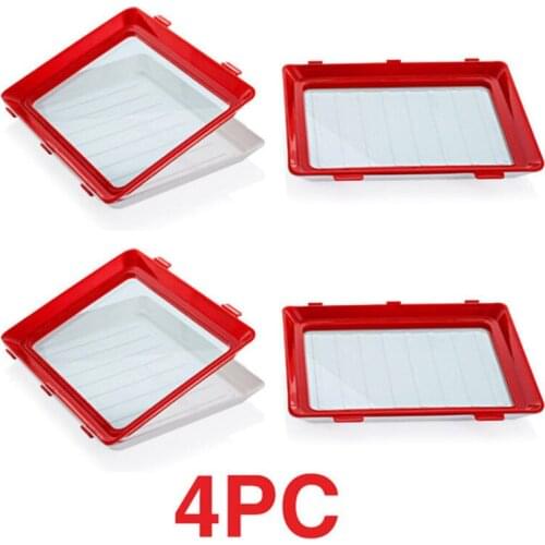 4PC Keeping Fresh Spacer Storage Tray Kitchen Organizer Square Tray Cover Reusable Tray Airtight Preservate Kitchen Accessories