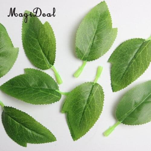 50pcs Artificial Foliage Silk Rose Leaves for Wedding Bouquet DIY Garland Decor