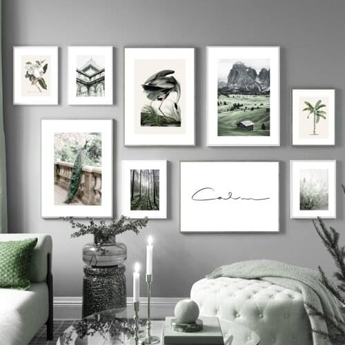 Alps Mountain Forest Green Peacock Flower Nordic Posters And Prints Home Art Canvas Painting Wall Pictures For Living Room Decor