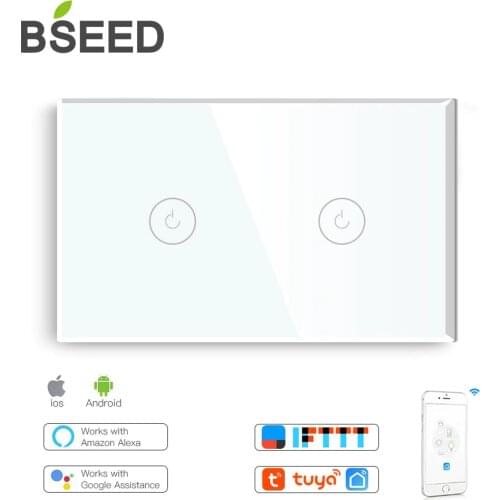 BSEED US Standard Touch Switch Wifi Control 2 Gang Smart Switch Glass Light White Black Gold