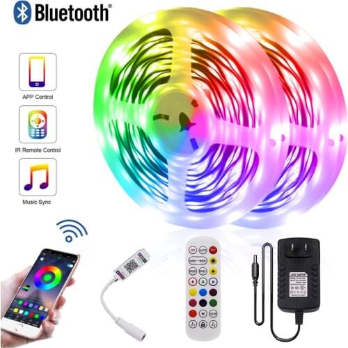 DC 12V EU AU US UK Set Bluetooth Control SMD 5050 RGB LED Strip Flexible Tape Ribbon Light Lamp