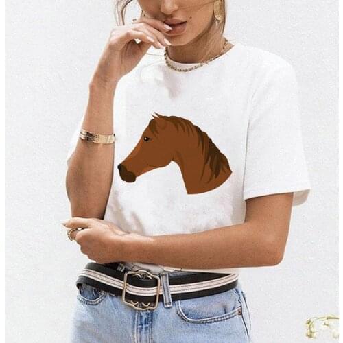 2021 Summer Tshirt Women Cartoon horse Print Female t-shirts Short sleeve harajuku Graphic Casual New Fashion Ladies Tee Tops