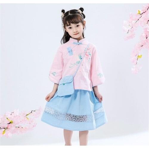 Girls Hanfu Chinese style costume princess skirt retro Tang suit suit foreign summer dress chinese wedding dress 2020 pink blue