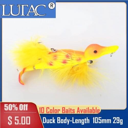 LUTAC Duck bait floating Duckling Pike lure 3D eyes frog 105mm 29g topwater Artificial Fishing Gear