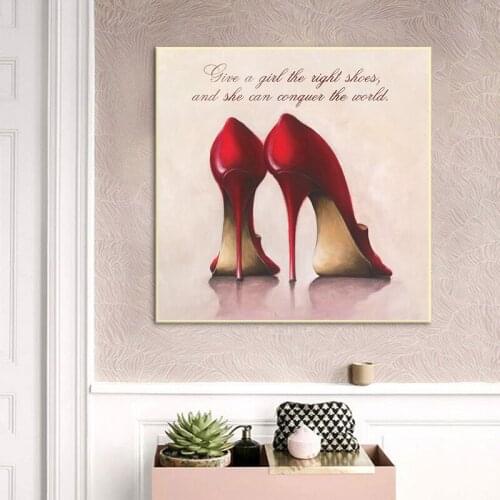 Girl Room Decor Pictures Red High Heels Poster On The Wall Retro Style Canvas Painting Home Decoration Paintings tableau Mural