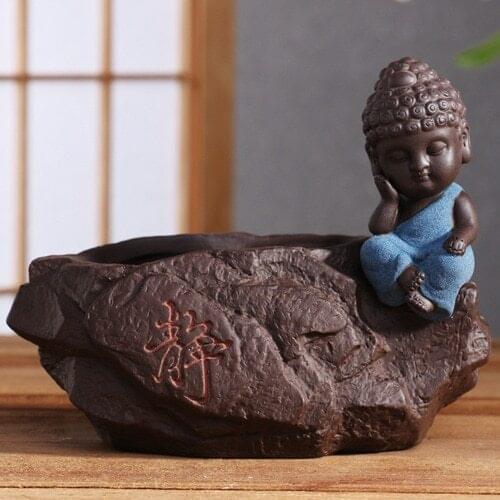 Ceramic Flowerpots Vase Zen Little Buddha Monk Exquisite Ceramic Decorations Purple Sand Pottery Tea Play Planters Flower Pot