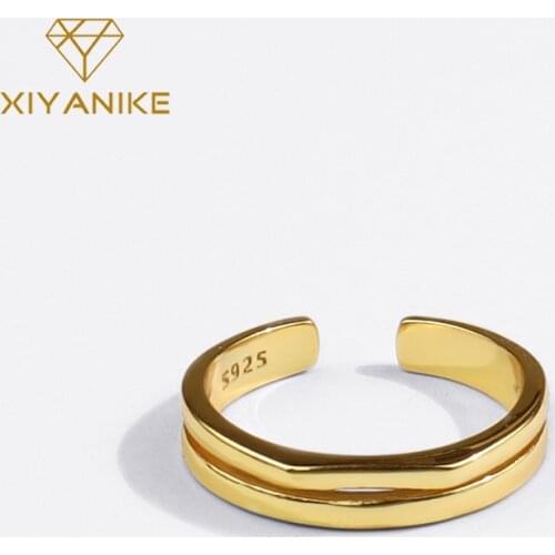 XIYANIKE 925 Sterling Silver Double-layer Asymmetric Hollow Ring Female Fashion Simple Temperament Couple Wedding Кольцо Gift