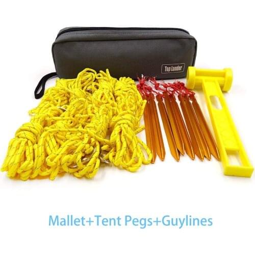 Tent Accessories Kits with 8 Tent Pegs 8 Reflective Guylines Ropes and 1 Plastic Hammer for Camping Sun Shelte Tent Tarp Awning