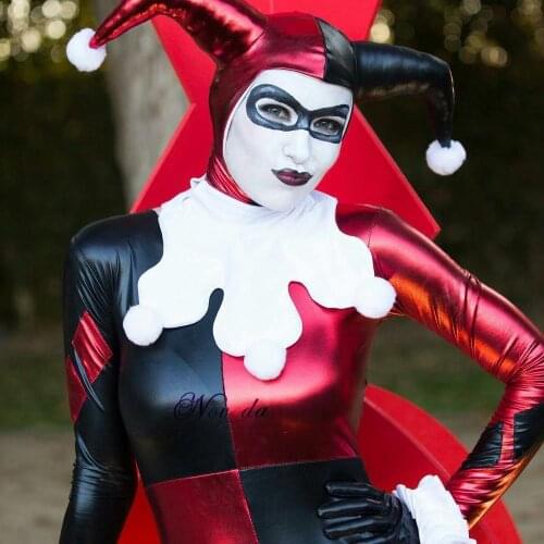 Adult Classic Harleyquinn Cosplay Costume Latex Jumpsuit Zentai Suit Fantasia Halloween Costume For Women