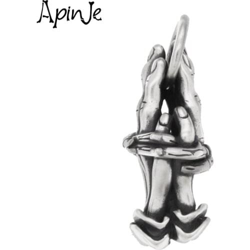 Apinje Thai Silver Pendant Vintage 925 Sterling Silver The Praying Hands Necklaces Pendants for Men Women Fashion Jewelry
