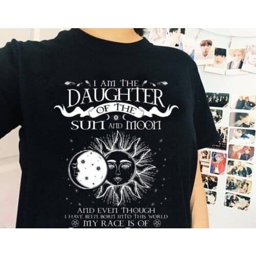 HAHAYULE-JBH Summer Unisex Casual Shirt I'm the Daughter of the Sun and Moon Funny Graphic Top Tee Girls Gift Shirt