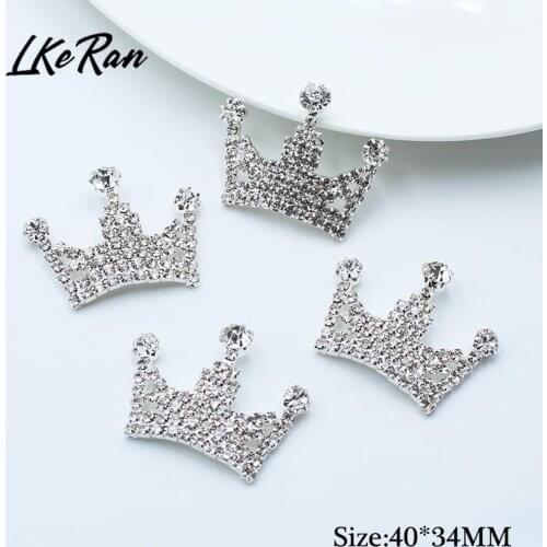 LKERAN 5Pcs 40*34MM Crown Rhinestone Buttons DIY Wedding Decoration Metal Flower Hair Accessories Center Craft Sewing Supplies