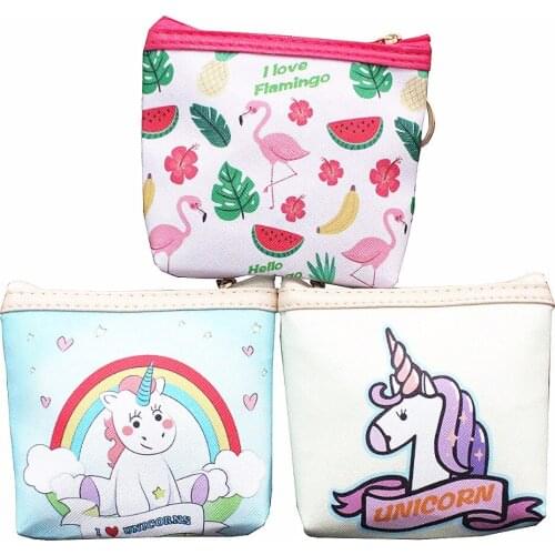 M063 2017 Exclusive Design New Women Purses Cartoon Pattern Cute Unicorn Flamingo Key Buckle Bag Small Volume Of Pu Zero Wallet