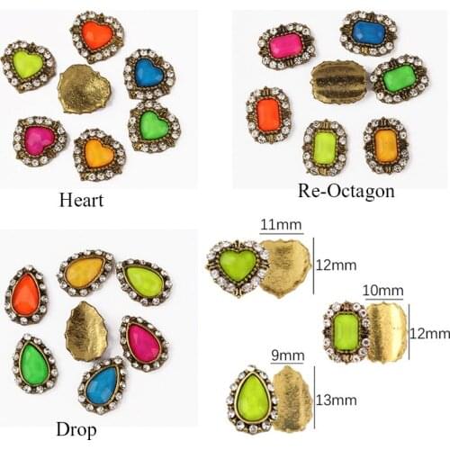 Metal Fluorescence Alloy Heart/Re-Octagonal/Drop Shape Nail Art Rhinestone 10PCS/30PCS Stones Diamond Decorations Manicure