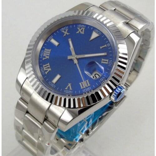 Fashion Luxury Automatic Movement Mens Watch 40mm Sea Blue Nologo Dial Auto Date Indicator Stainless Steel Strap