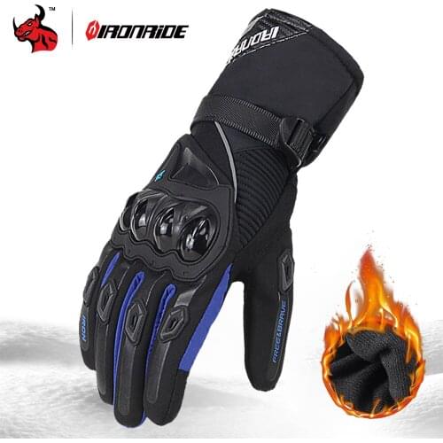 Motorcycle Gloves For Mens Winter Waterproof Motocross Gloves Keep Warm Guantes Moto Touch Screen Motorbike Riding Gloves Blue