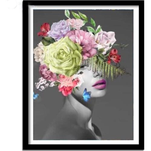 Rose flower beauty diy diamond painting full square round drill crystal cross woman painting diamond embroidery mosaic