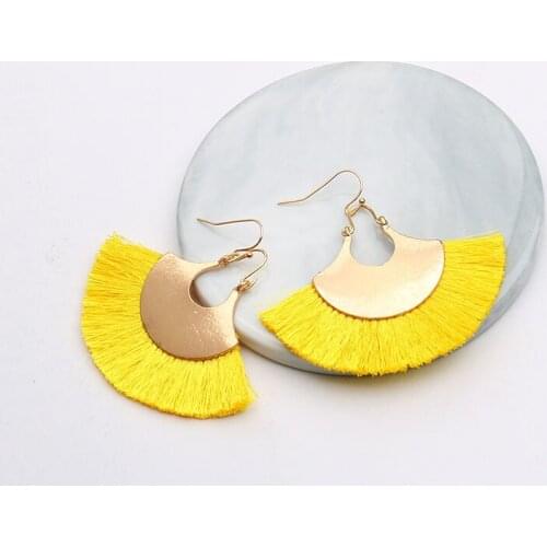 2020 New European and American fashion earrings creative national color line tassel alloy fan earrings for gir