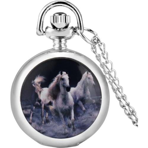 New Fashion Small Cute Horse Design Quartz Fob Pocket Watch Pendant Sweater Necklace Chain Souvenir Gifts for Boys Girls Kids