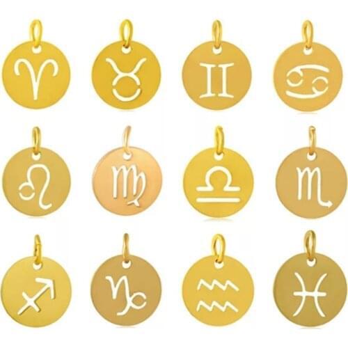 12Pcs/lLot 3 Color Zodiac Charm Stainless Steel Material Popular Bracelet Pendants Constellations DIY Jewelry Pendant