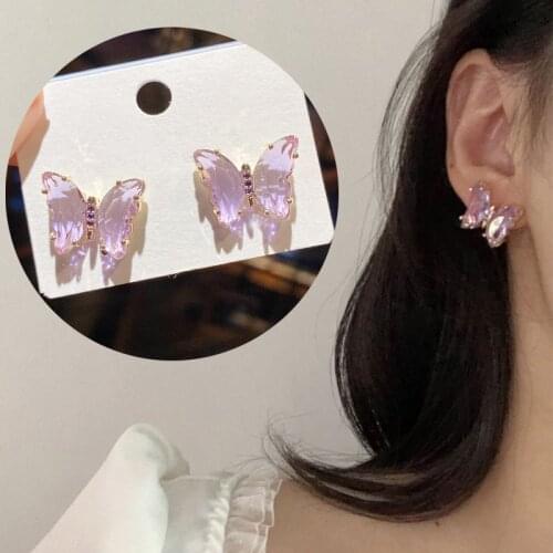Transparent Crystal Zirconia Butterfly Earrings Shiny Glass Butterfly Small Stud Earring For Women Bridal Bijoux Korean Jewelry