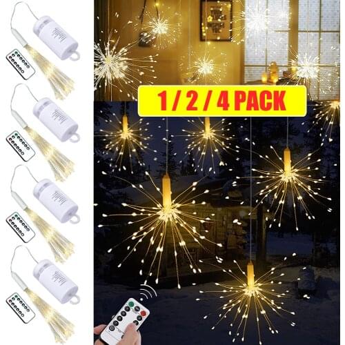 Remote Control Waterproof Firework LED Copper Wire Strip String Lights Wedding Decor LED Fairy Lights Christmas Light 4Pack D20