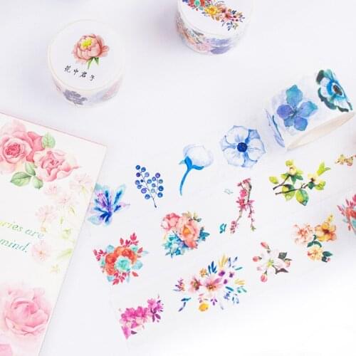 1 Piece Floral Pattern 30mm x 7m DIY Sticky Paper Washi Tapes Self Adhesive Tapes Decor Props for Scrapbooking Photo Album