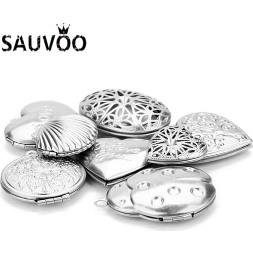 SAUVOO 2Pcs/lot Stainless Steel Beetle Heart Shell Shape Photo Picture Locket Pendant For Necklace Diy Jewelry Making Findings