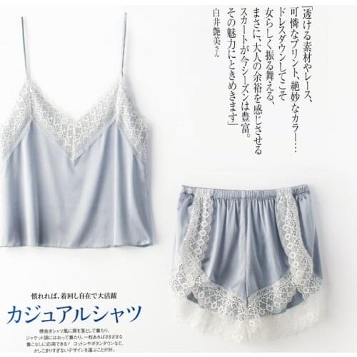 Silk pajamas womens summer suit suspender vest shorts two piece set sexy silk bra suspender skirt home suit