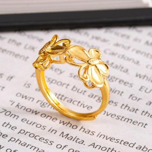 Temperament Gold Color Copper Opening Rings for Women Double Butterfly Playful Signet Adjust Ring Whole Sale