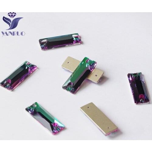 YANRUO 3255 Cosmic Baguette Emerald Sew On Flat Back Diamond Sewn Rhinestones For Jewelry Making