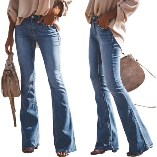 Women Bootcut Jeans Slim Fit Denim Pants Bell Bottom Straight High Waist Bootleg Jeans Stretch Female Flare Trouser Maxi Fashion