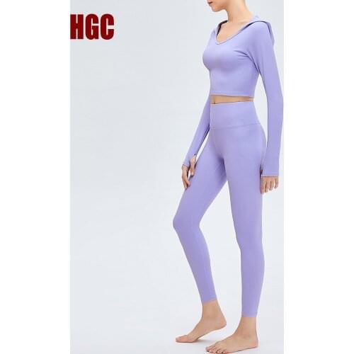 Yoga Set Women Hooded Long Sleeve Sportwear Workout Tracksuit Leggings And Top Gym Clothes Suit For Fitness Sport Outfit HGC