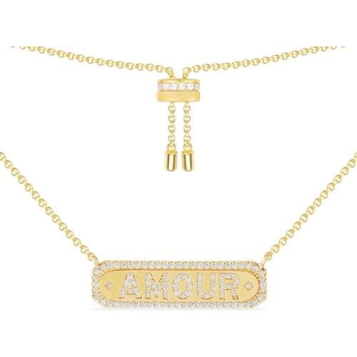 SLJELY High Quality 925 Sterling Silver Yellow Gold Color Letters AMOUR LOVE Adjustable Necklace Women Fashion Zirconia Jewelry