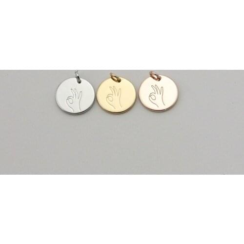 Hand Gestures Sign Circle Pendant okay Disc Engraved Jewelry for Women Accessories Wholesale