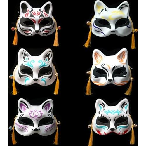 10pcs Anonymous Anime Fox Anime Hand-painted Japanese Mask Half Face Mask Masquerade Festival Masks Cosplay Prop