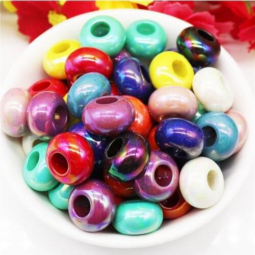 10Pcs/Lot Mixed Color Resin Murano Spacer Big Hole Beads Fit Pandora Charms Bracelet European DIY Snake Chain for Jewelry Making