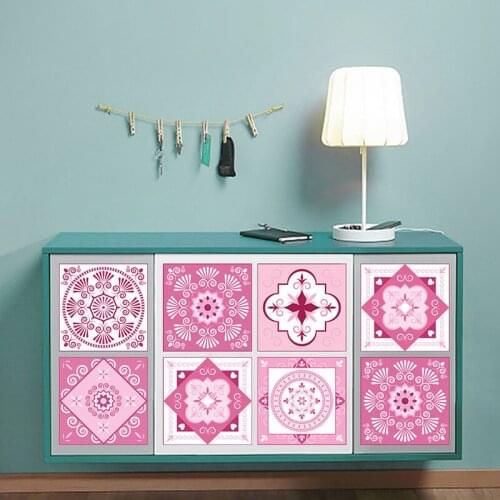 12pcs Pattern Pattern PVC Hard Piece Tile Sticker Kitchen Bathroom Romantic Pink Crystal Film DIY Self-adhesive Wall Sticker