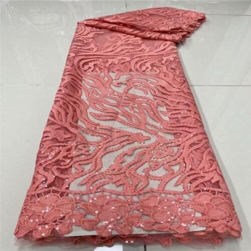 2021 High Quality Sequence Lace Fabrics peach African Tulle Mesh Lace for Women Dress Nigerian Lace Fabrics with SequinsSequins
