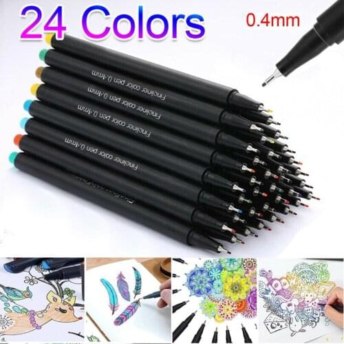 24pcs/set Fine Liner Paint Marker 0.4mm Drawing Sketching Writing Pen Coloring Art Supplies