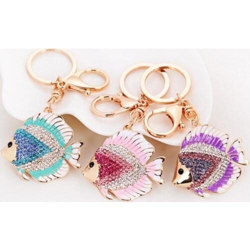 3 Colors High Quality Alloy Dripping Oil Crystal Tropical Fish Car Keychain Cute Girl Bag Accessories Rhinestone Pendant Keyring